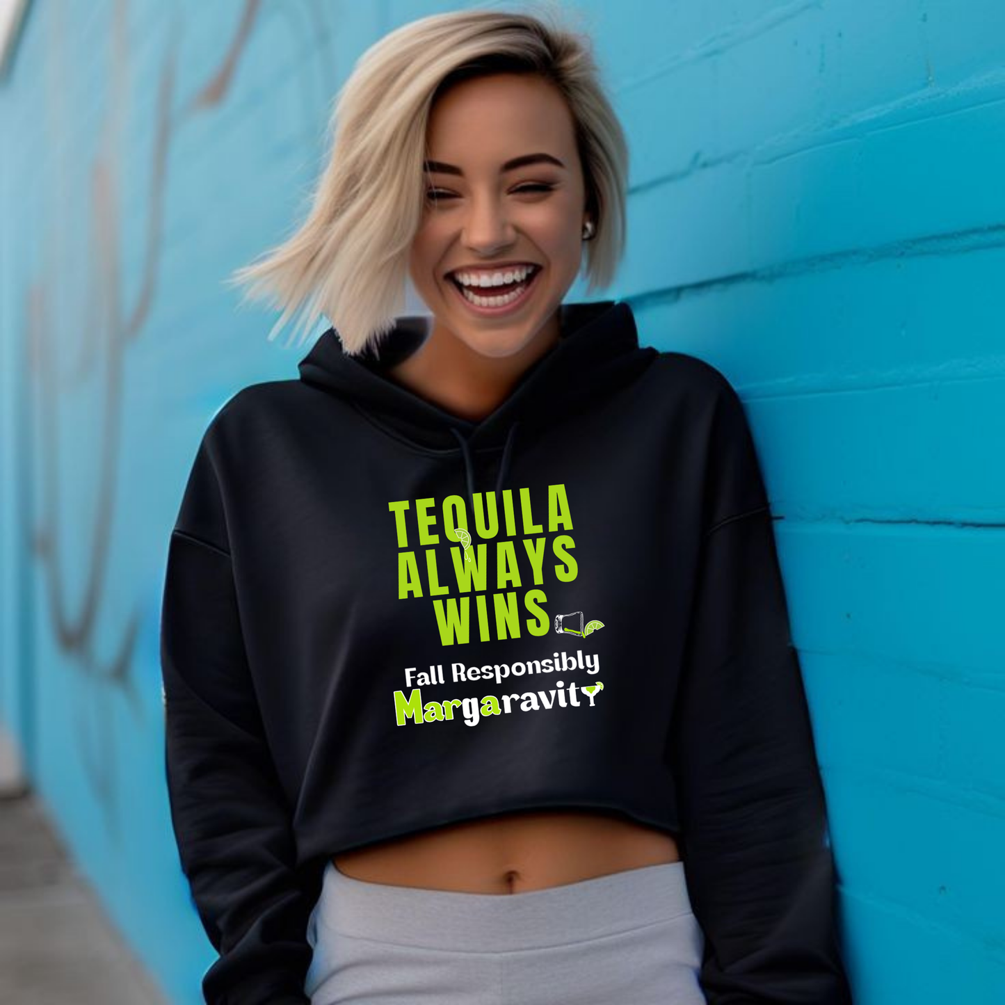 Tequila Always Wins, Lightweight Cropped Hoodie
