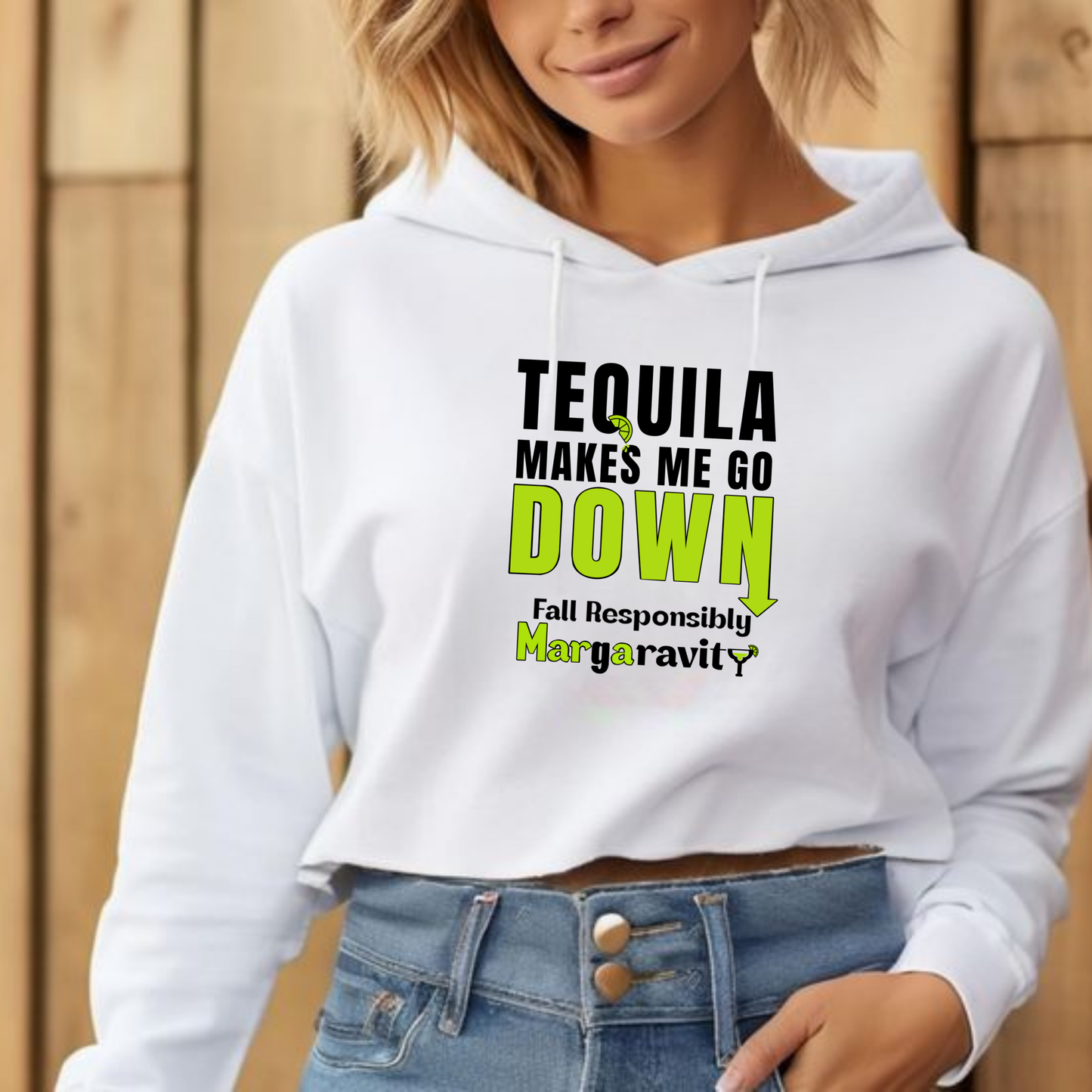 Tequila Makes Me Go Down, Lightweight Cropped Hoodie