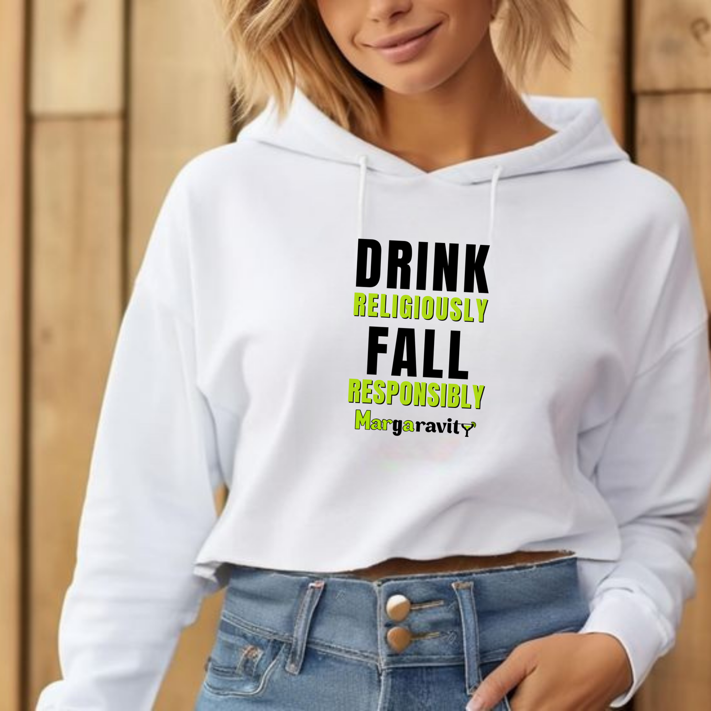Drink Religiously Fall Responsibly, Lightweight Cropped Hoodie