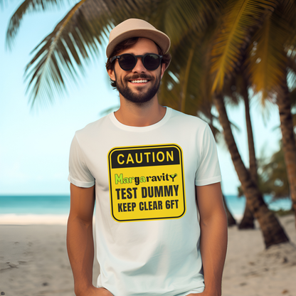 Caution Margaravity Test Dummy, Unisex Jersey T-Shirt in White