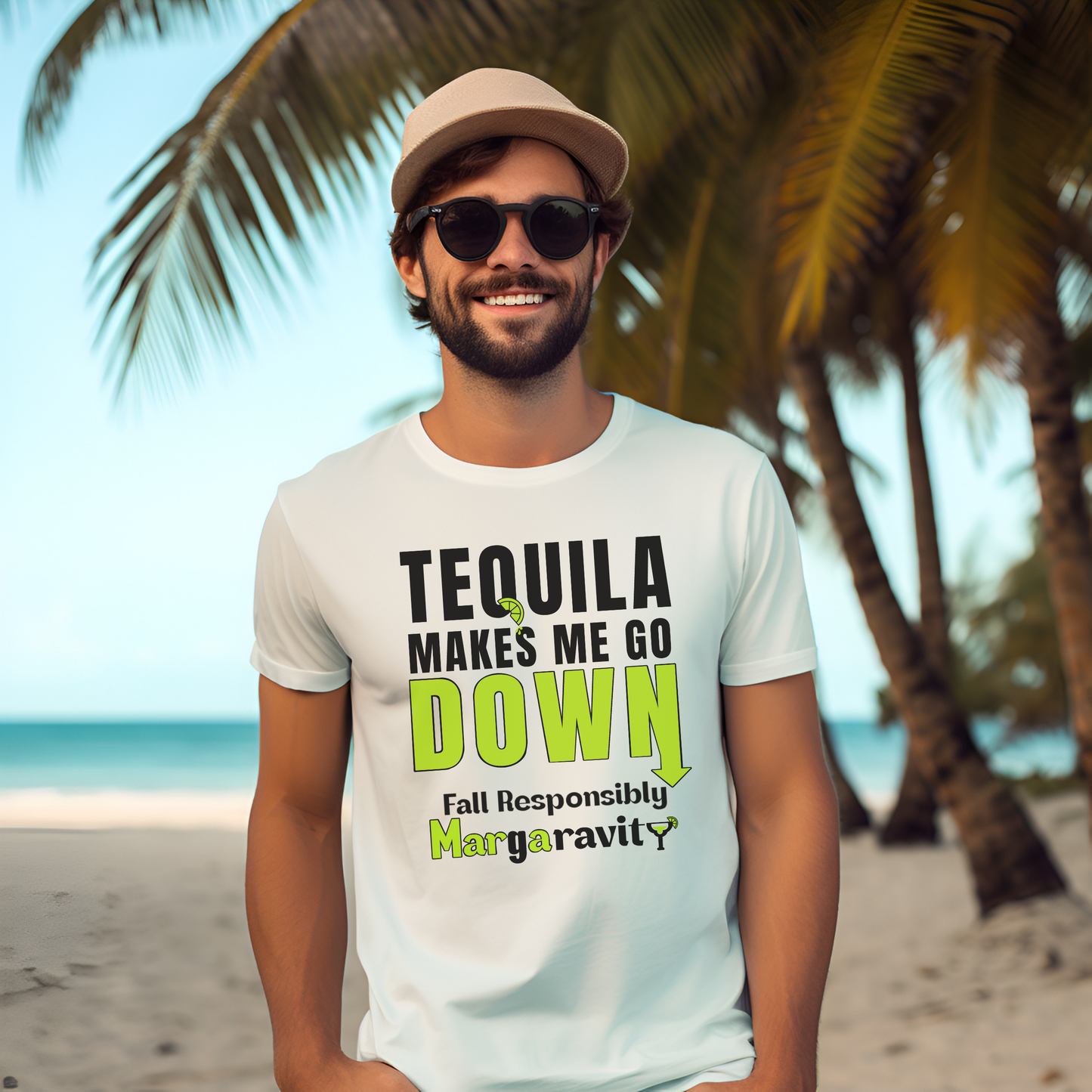 Tequila Makes me Go Down, Unisex Jersey T-Shirt in White