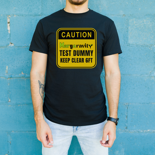 Caution Margaravity Dummy, Unisex Jersey T-Shirt in Black