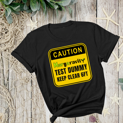 Caution Margaravity Dummy, Unisex Jersey T-Shirt in Black