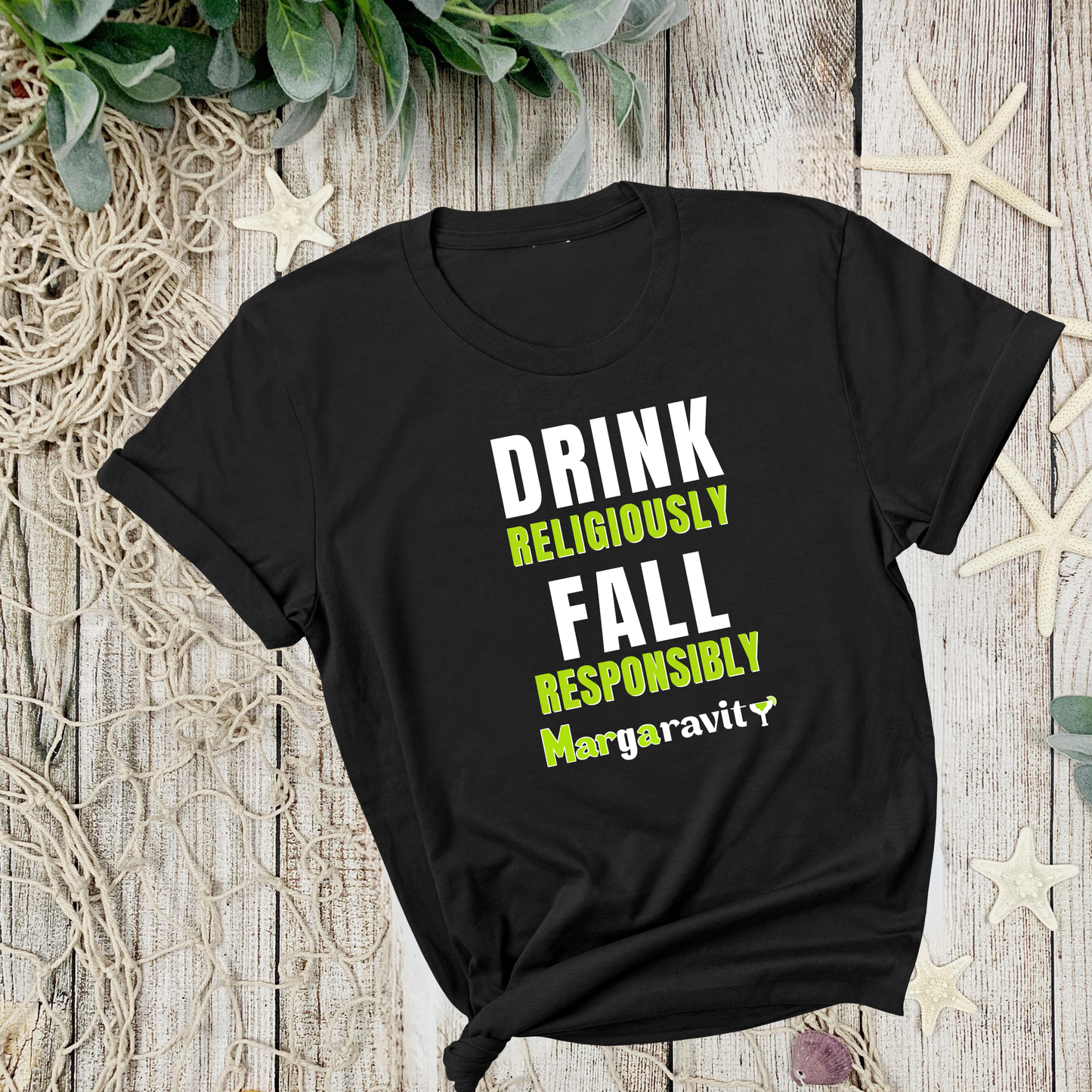 Drink Religiously Fall Responsibly, Unisex Jersey T-Shirt in Black