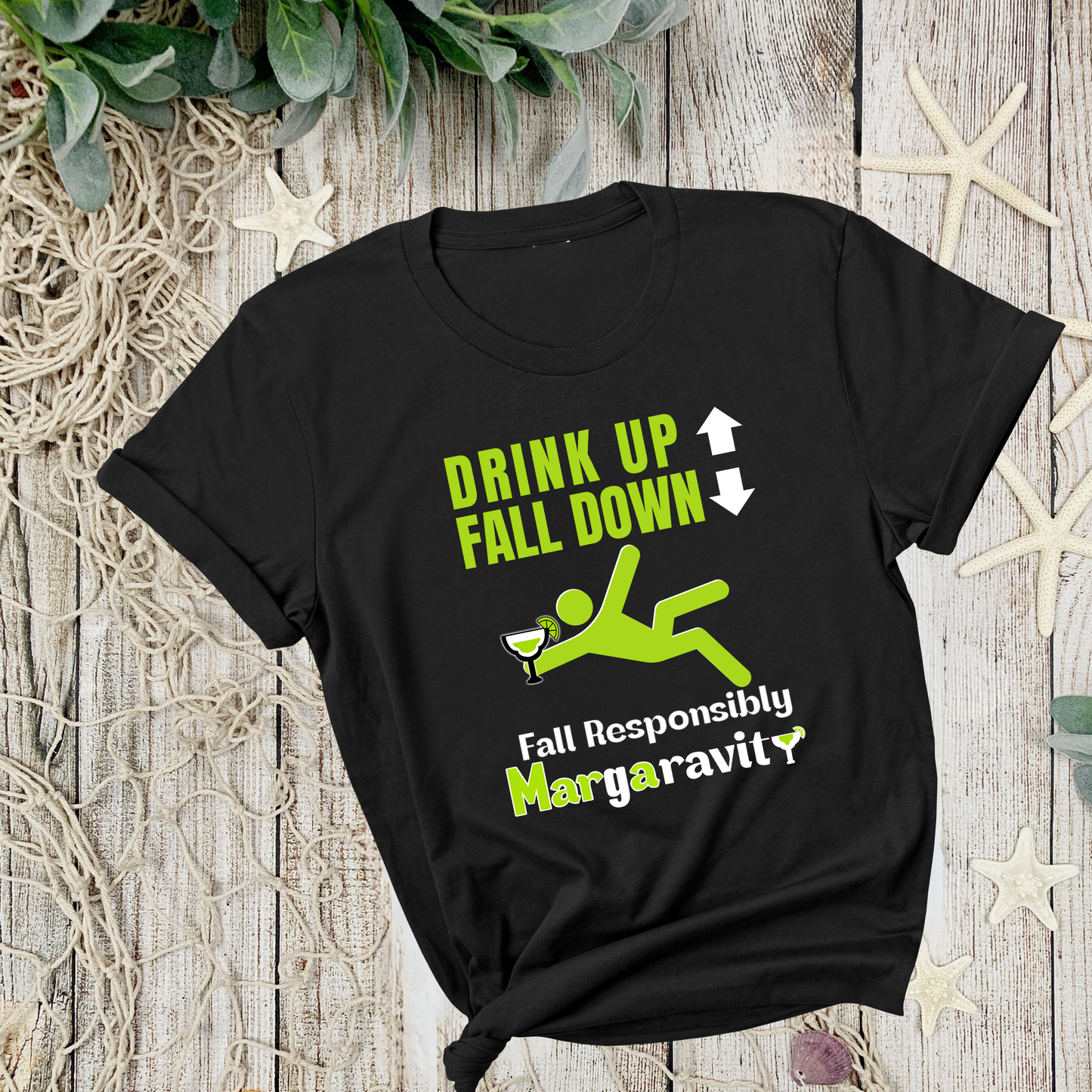 Drink Up Fall Down, Unisex Jersey T-Shirt in Black