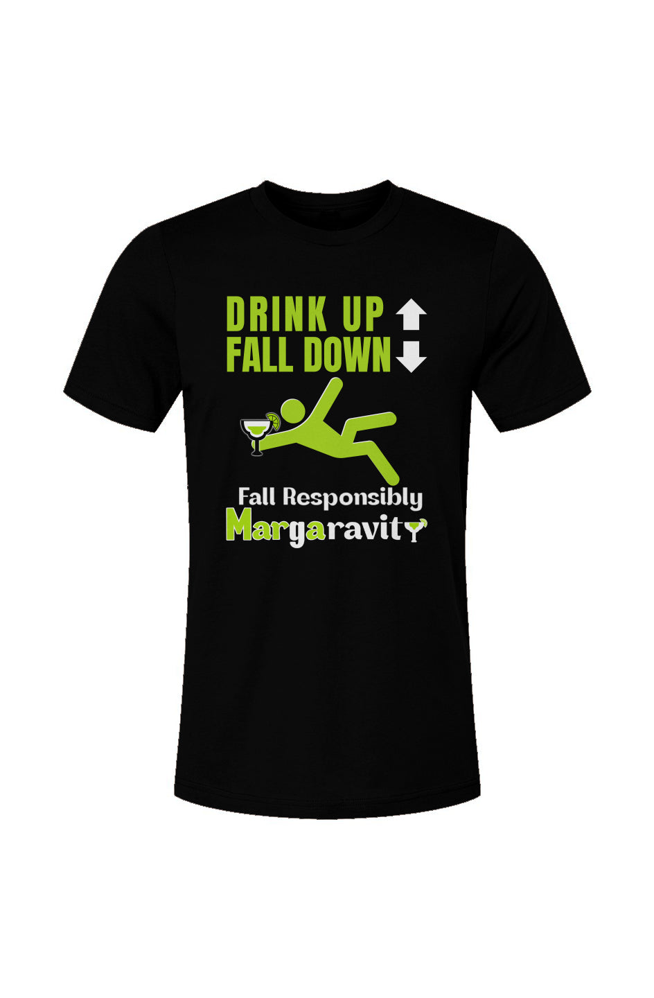 Drink Up Fall Down, Unisex Jersey T-Shirt in Black