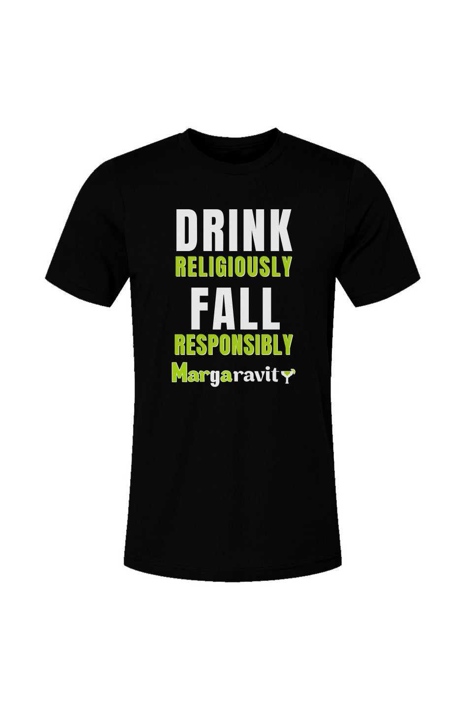 Drink Religiously Fall Responsibly, Unisex Jersey T-Shirt in Black