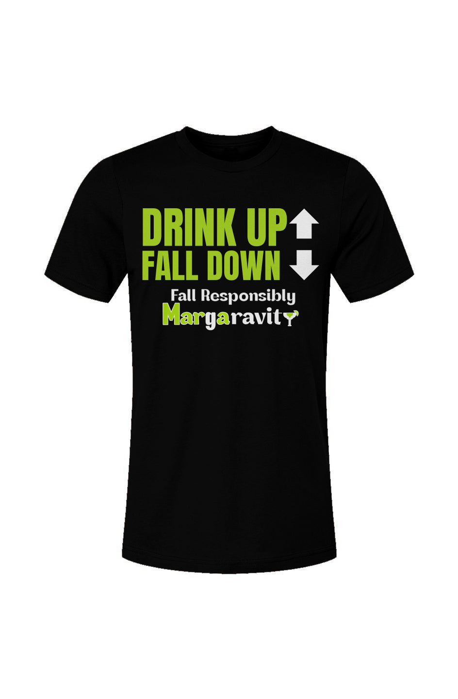 Drink Up Fall Down, Unisex Jersey T-Shirt in Black