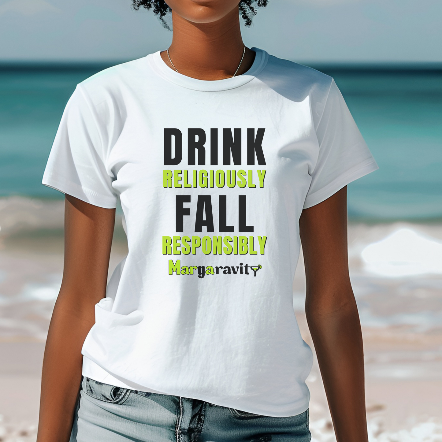 Drink Religiously Fall Responsibly, Unisex Jersey T-Shirt in White