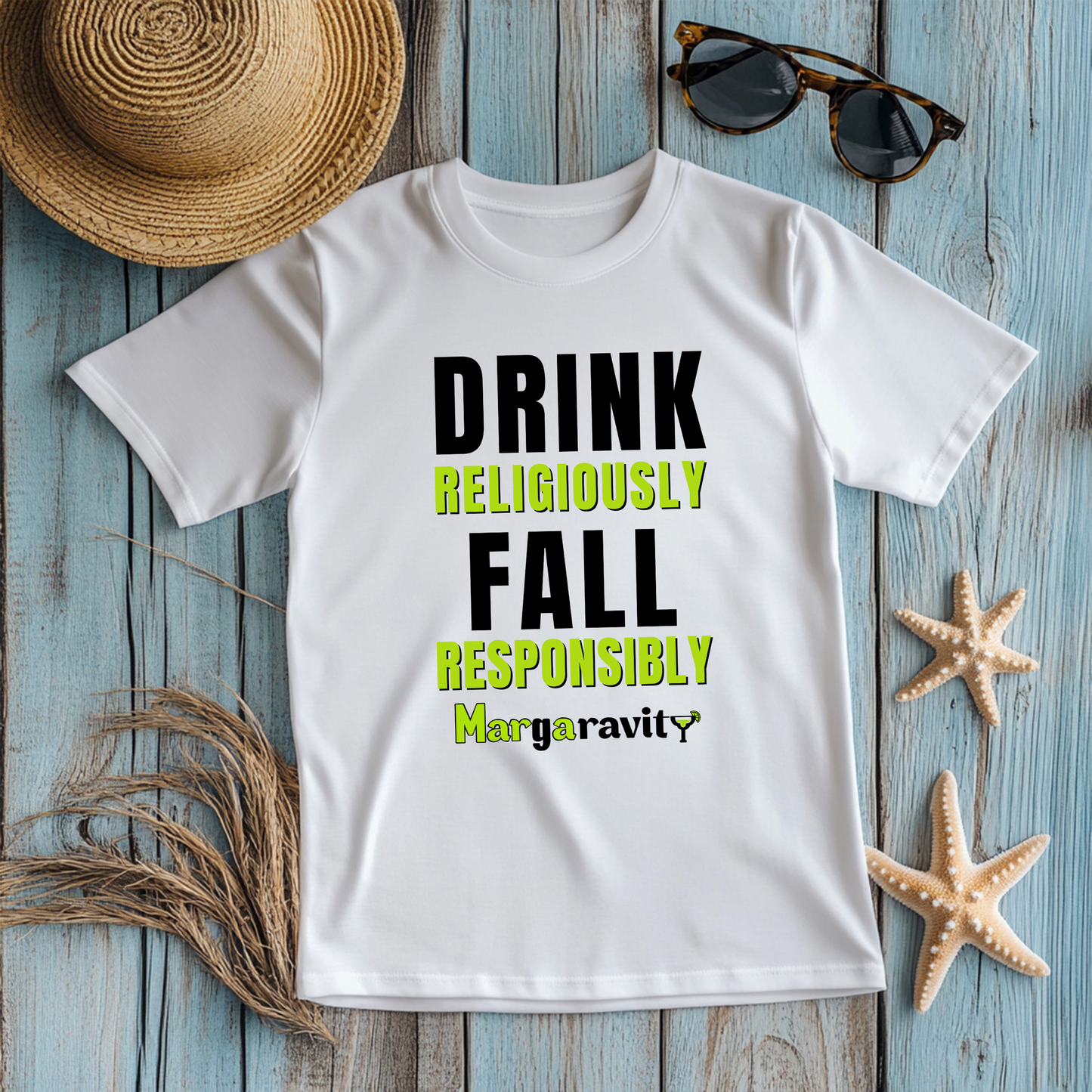 Drink Religiously Fall Responsibly, Unisex Jersey T-Shirt in White