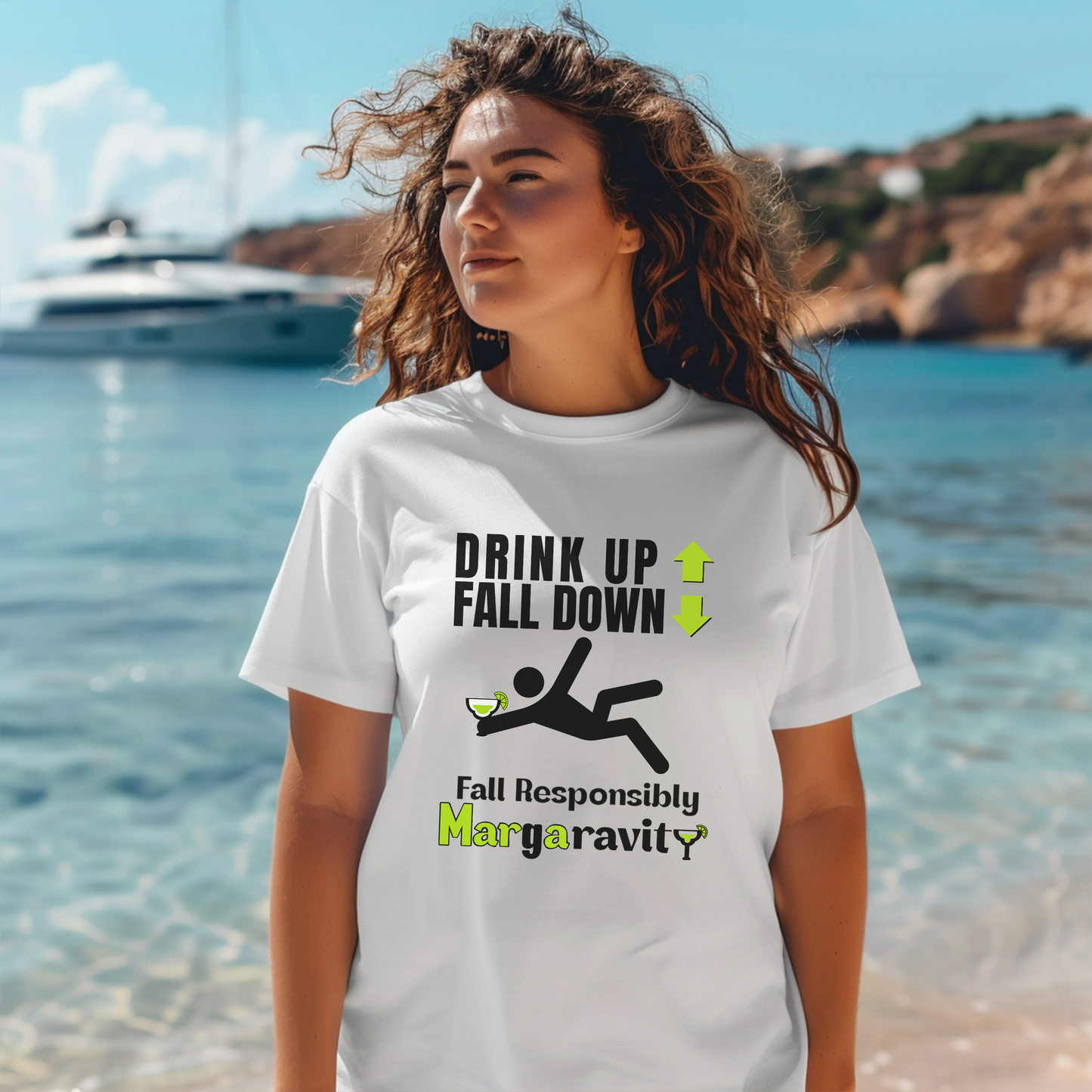 Drink Up Fall Down, Unisex Jersey T-Shirt in White