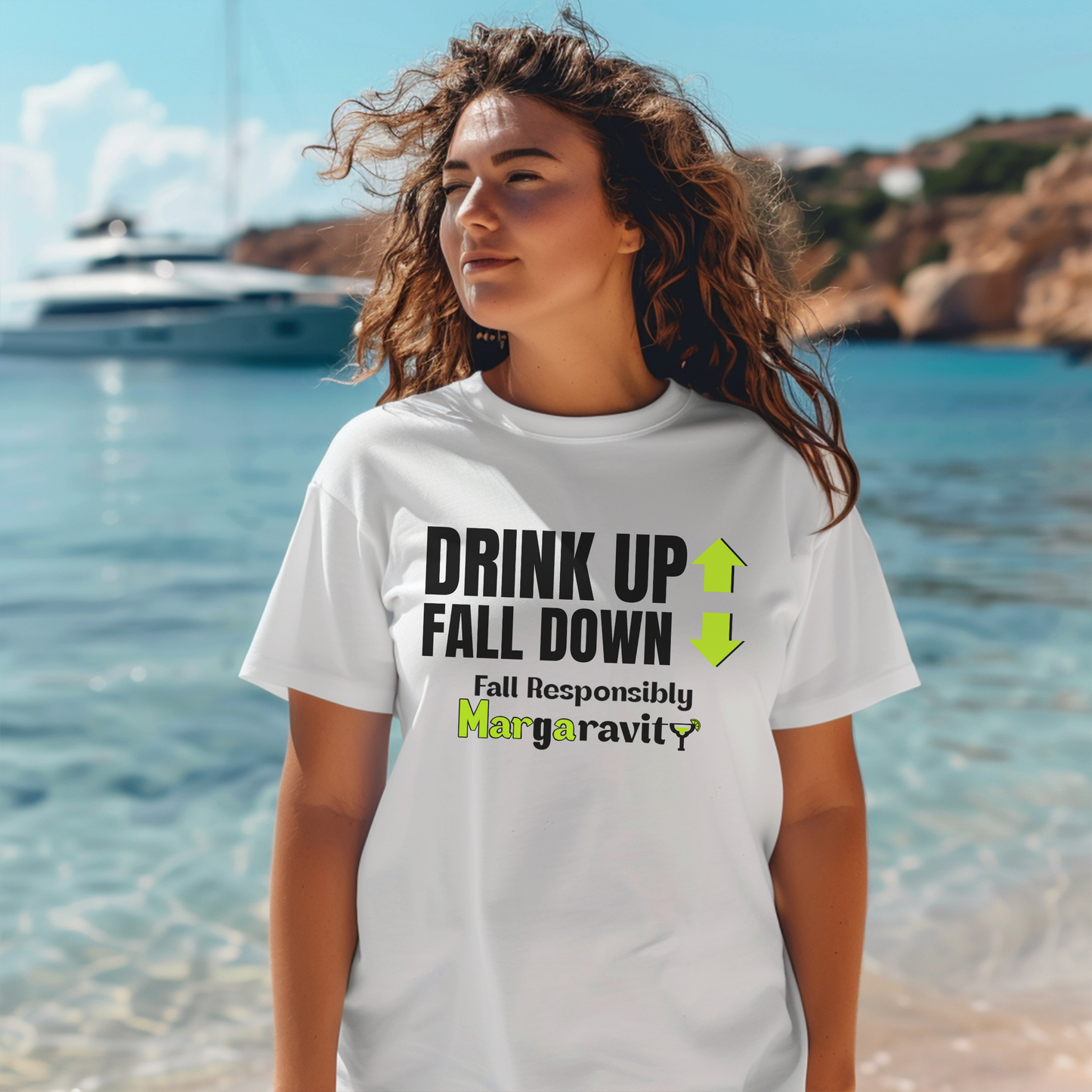 Drink Up Fall Down, Unisex Jersey T-Shirt in White