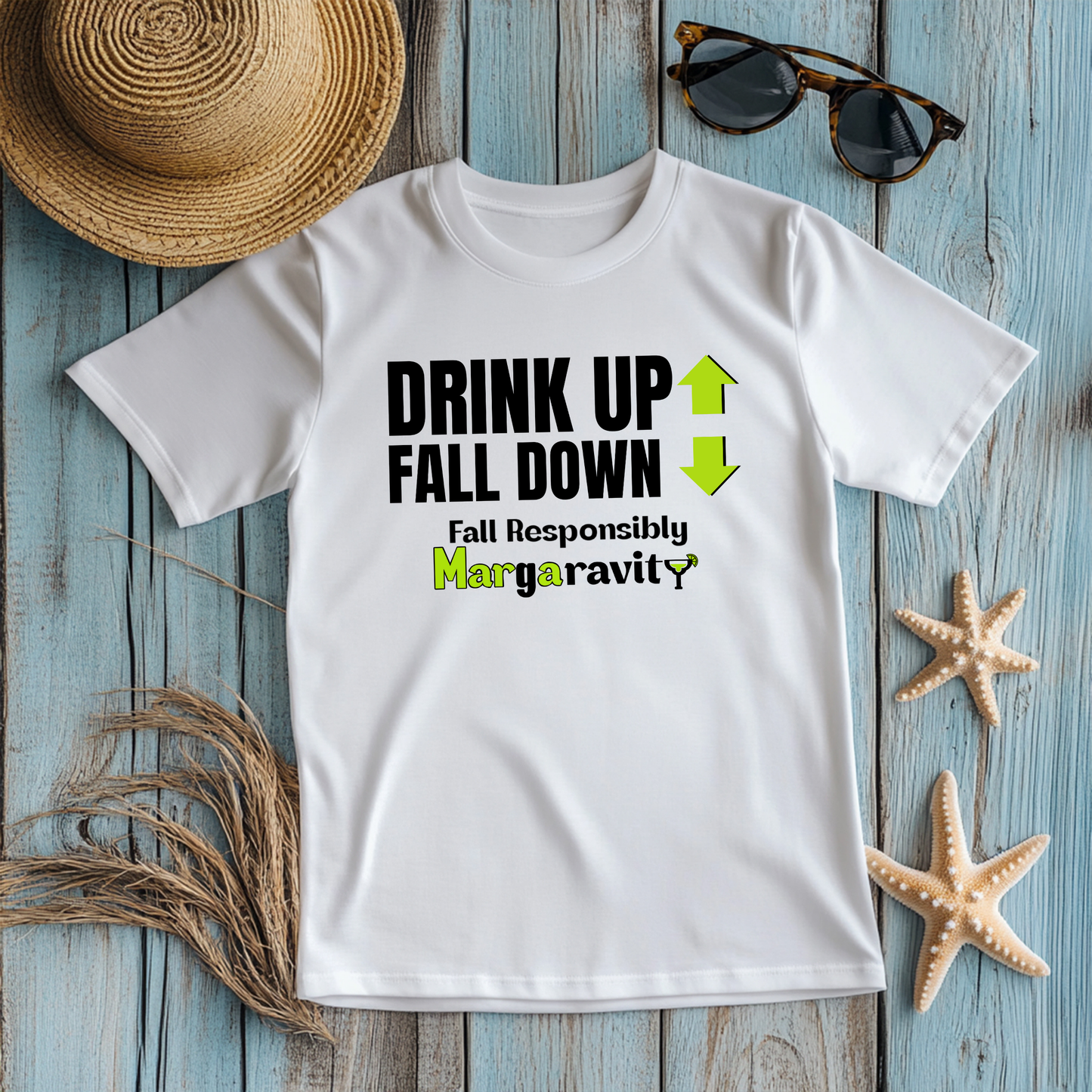 Drink Up Fall Down, Unisex Jersey T-Shirt in White